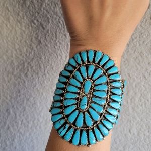 Vintage Sterling Silver Turquoise Cluster Cuff Bracelet